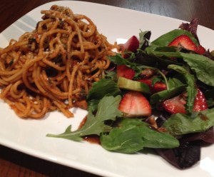 Plated Spaghetti and Salad